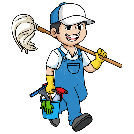 Royalty-free stock vector illustration of a professional male cleaner.