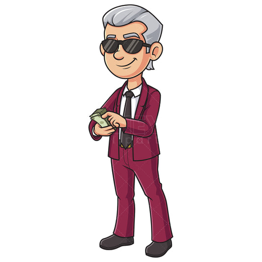 Royalty-free stock vector illustration of a rich man counting cash.