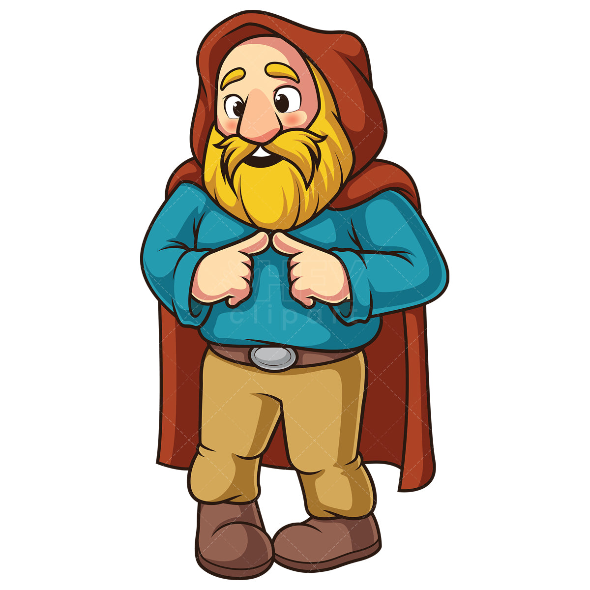 Royalty-free stock vector illustration of a shy dwarf with red cape.