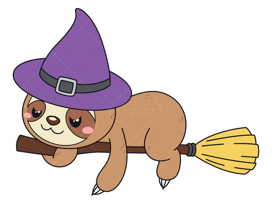 Royalty-free vector illustration of a sleepy sloth witch.