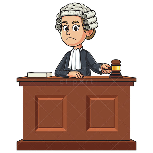 Royalty-free stock vector illustration of a strict female judge ruling.