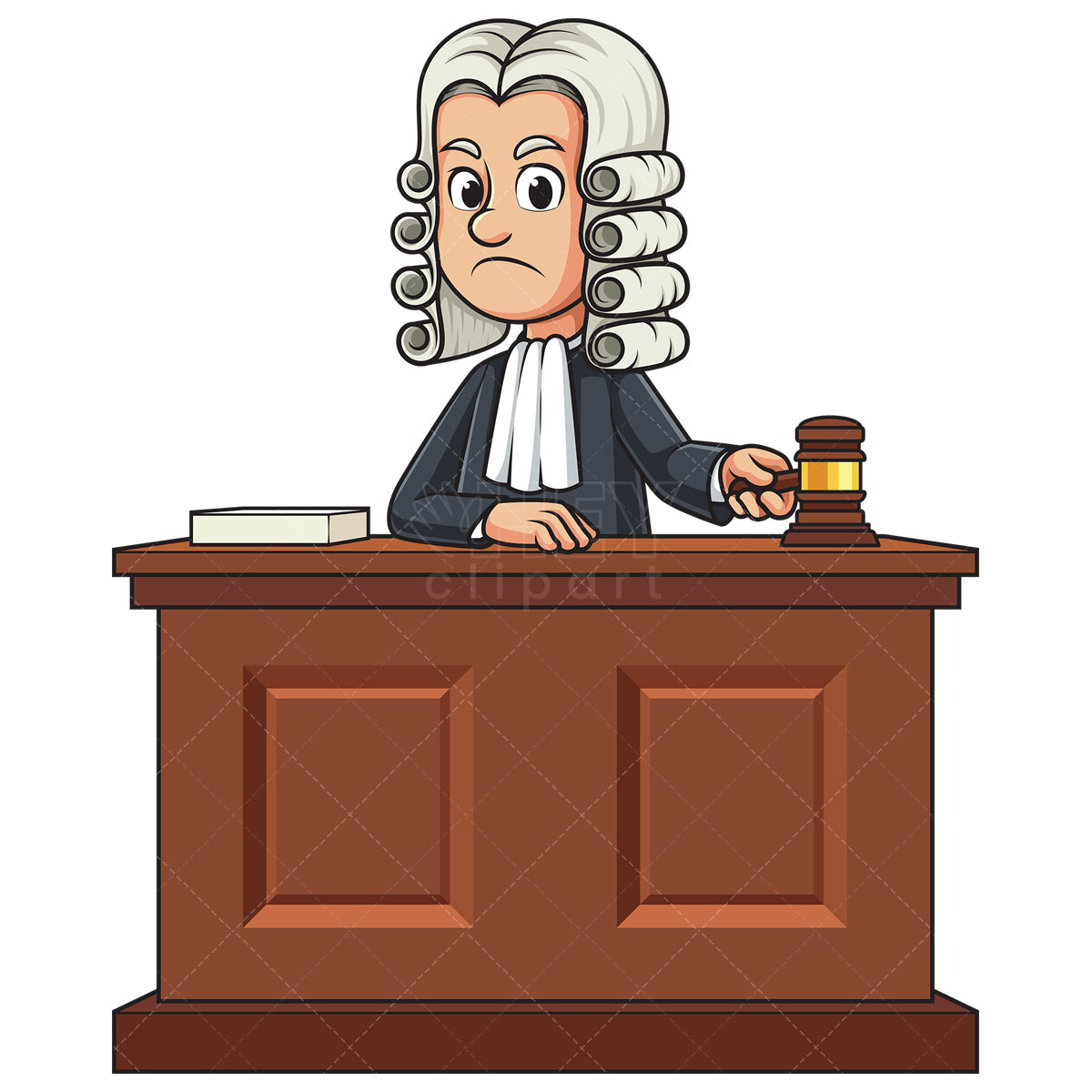 Royalty-free stock vector illustration of a strict male judge ruling.