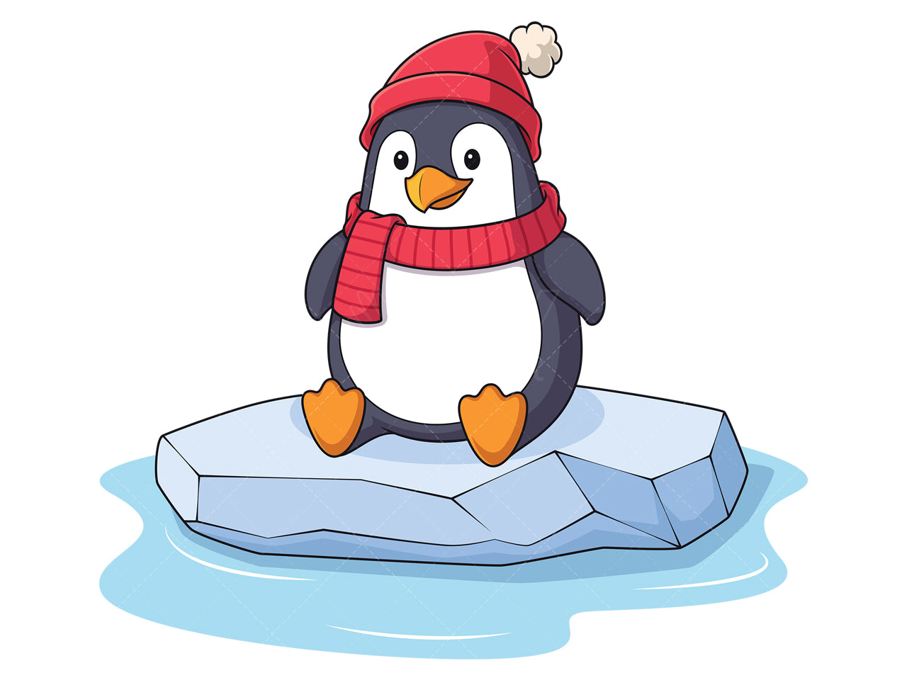 Royalty-free stock vector illustration of a winter penguin on floating ice.