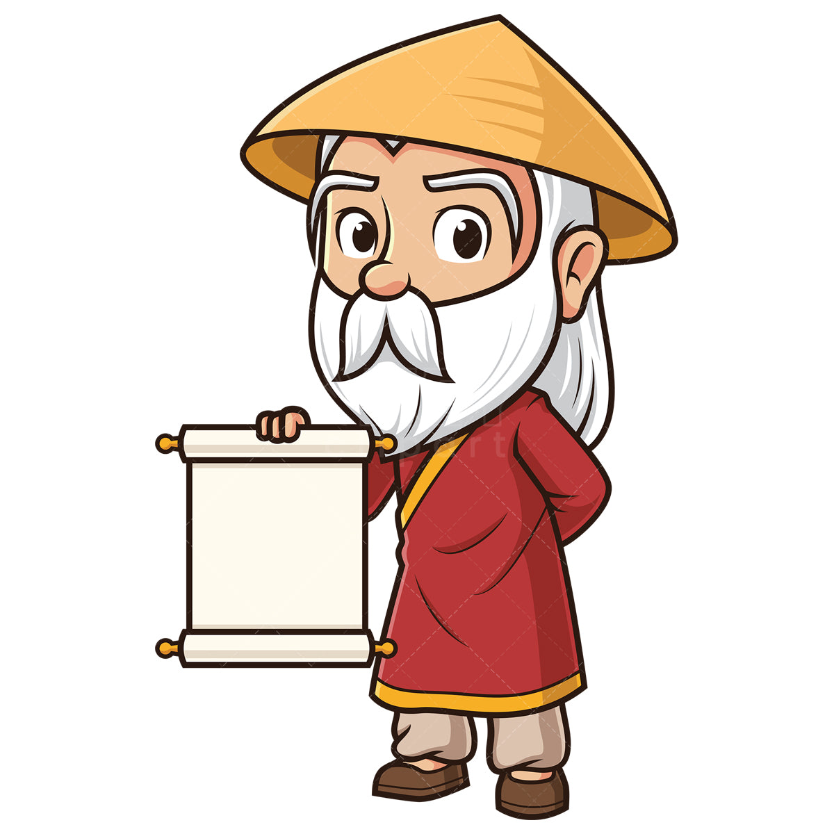 Royalty-free stock vector illustration of a wise asian man holding papyrus.