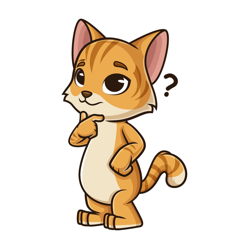 Friendly cat thinking. PNG - JPG and vector EPS (infinitely scalable).