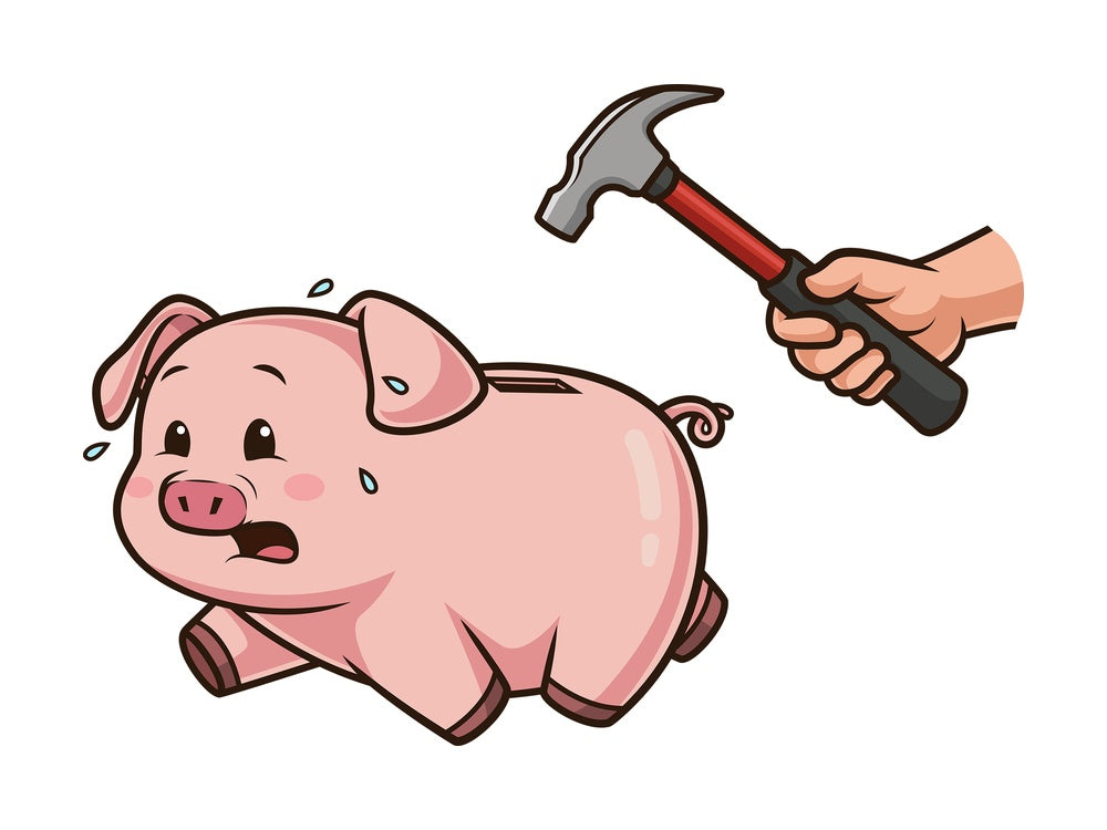 Breaking a piggy bank. PNG - JPG and vector EPS (infinitely scalable).