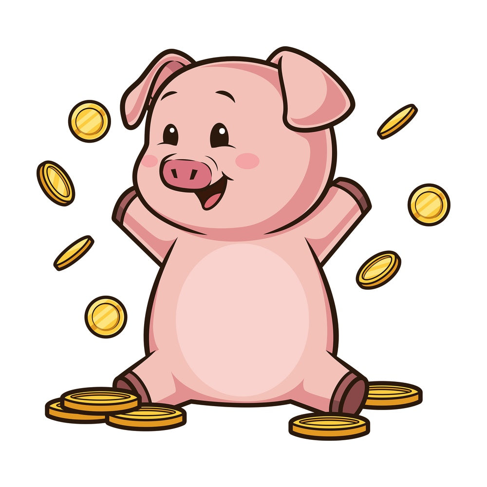 Piggy bank throwing coins up in the air. PNG - JPG and vector EPS (infinitely scalable).
