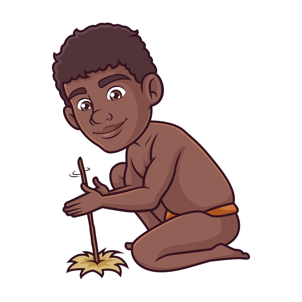 Bushman starting fire. PNG - JPG and vector EPS (infinitely scalable).