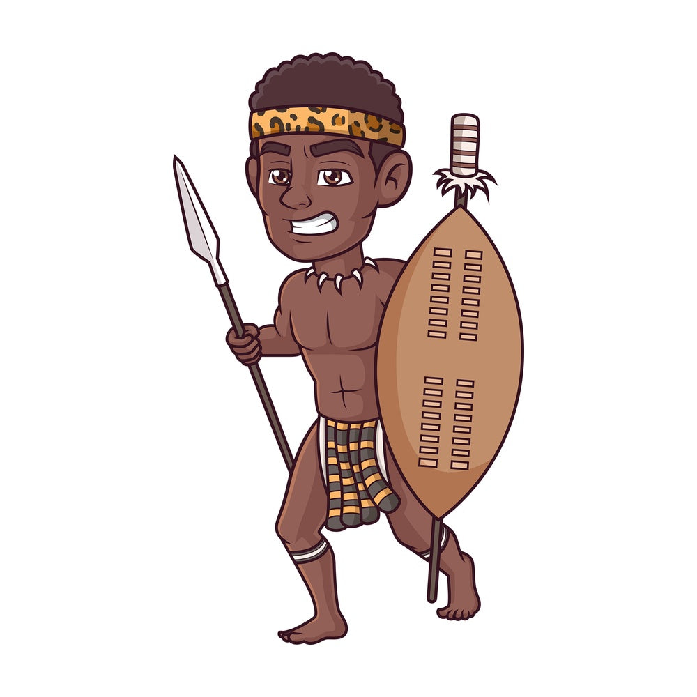 Angry zulu warrior. PNG - JPG and vector EPS (infinitely scalable).