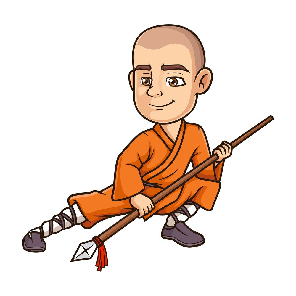 Shaolin monk using spear. PNG - JPG and vector EPS (infinitely scalable).