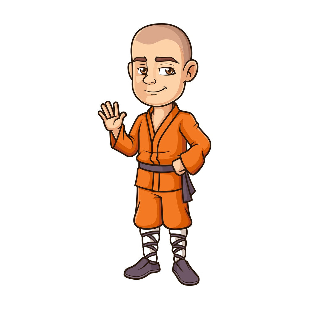 Friendly shaolin monk waving. PNG - JPG and vector EPS (infinitely scalable).