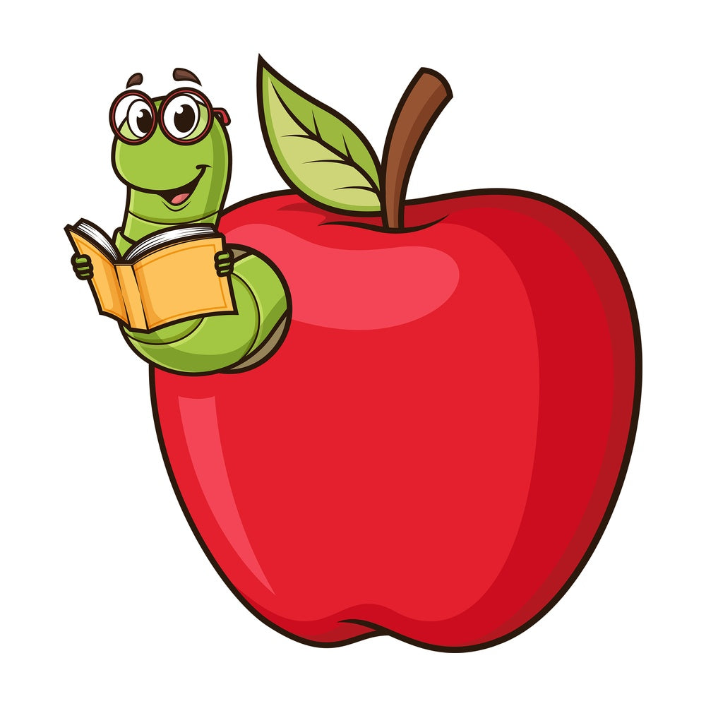 Bookworm coming out of apple. PNG - JPG and vector EPS (infinitely scalable).