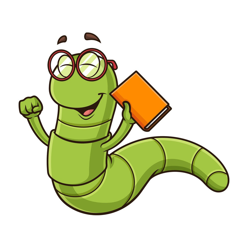 Happy bookworm. PNG - JPG and vector EPS (infinitely scalable).