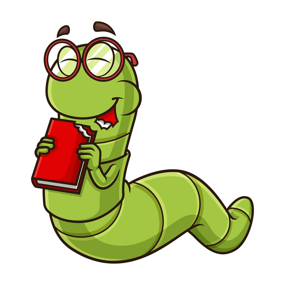 Bookworm eating book. PNG - JPG and vector EPS (infinitely scalable).