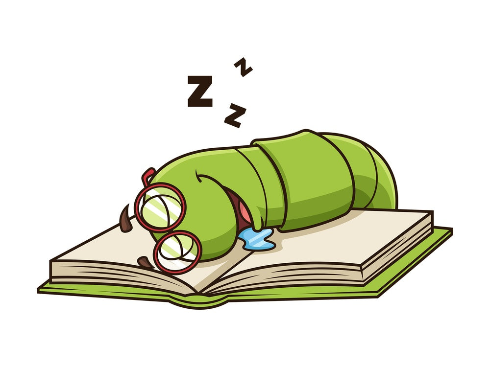Bookworm sleeping on book. PNG - JPG and vector EPS (infinitely scalable).