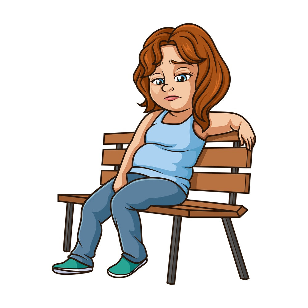 Sad woman on bench. PNG - JPG and vector EPS (infinitely scalable).