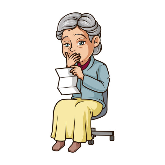 Sad old woman reading letter. PNG - JPG and vector EPS (infinitely scalable).
