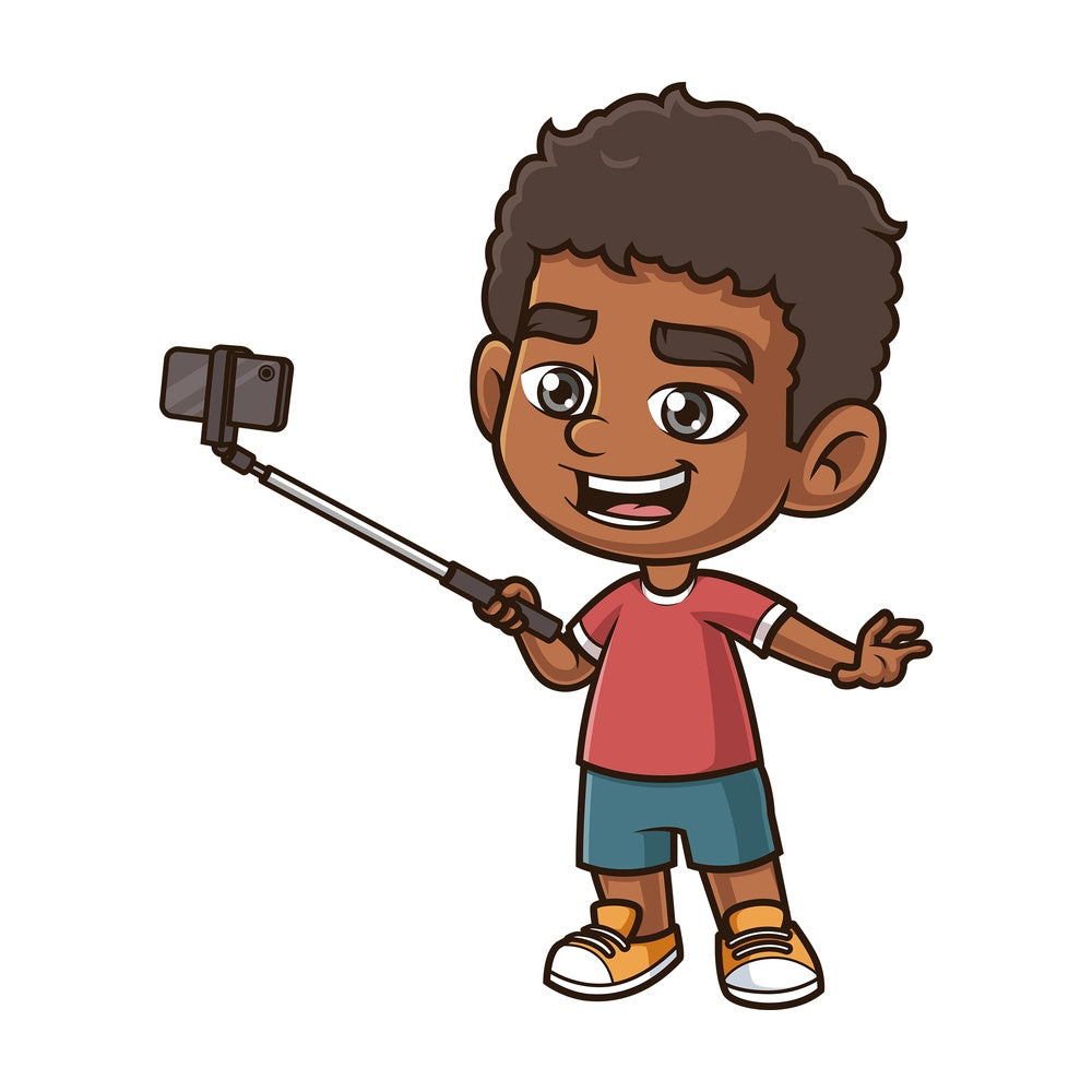 Black boy taking selfie. PNG - JPG and vector EPS (infinitely scalable).