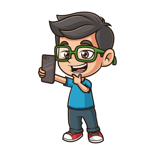 Nerdy boy taking selfie. PNG - JPG and vector EPS (infinitely scalable).