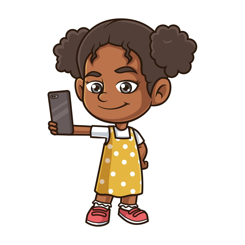 Black girl taking selfie. PNG - JPG and vector EPS (infinitely scalable).