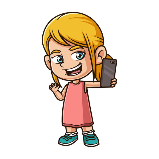 Caucasian girl taking selfie. PNG - JPG and vector EPS (infinitely scalable).