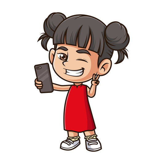 Asian girl taking selfie. PNG - JPG and vector EPS (infinitely scalable).