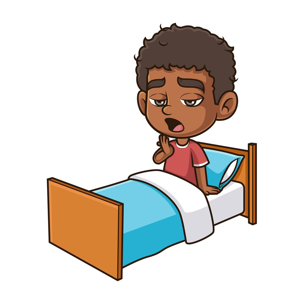 Black boy yawning in bed. PNG - JPG and vector EPS (infinitely scalable).