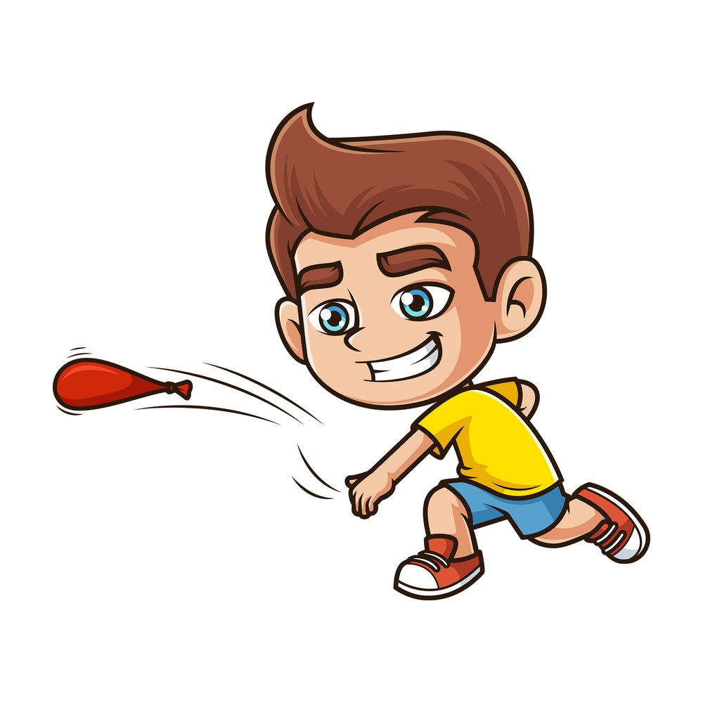Caucasian boy throwing water balloon. PNG - JPG and vector EPS (infinitely scalable).
