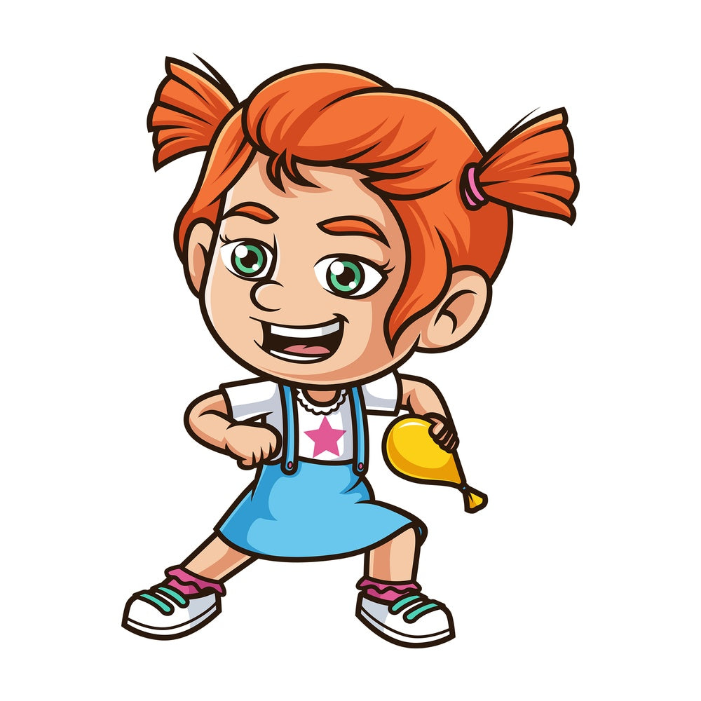 Ginger girl throwing water balloon. PNG - JPG and vector EPS (infinitely scalable).