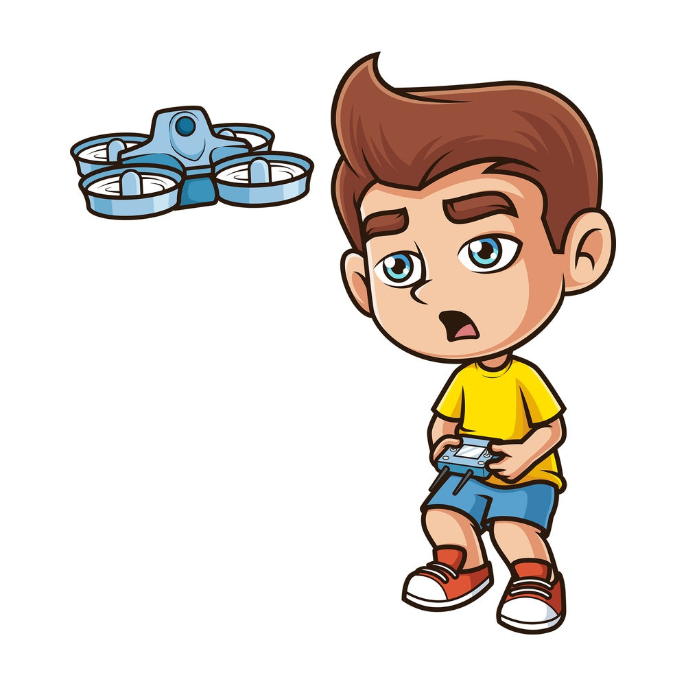 Caucasian boy flying drone. PNG - JPG and vector EPS (infinitely scalable).