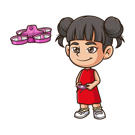 Asian girl flying drone. PNG - JPG and vector EPS (infinitely scalable).