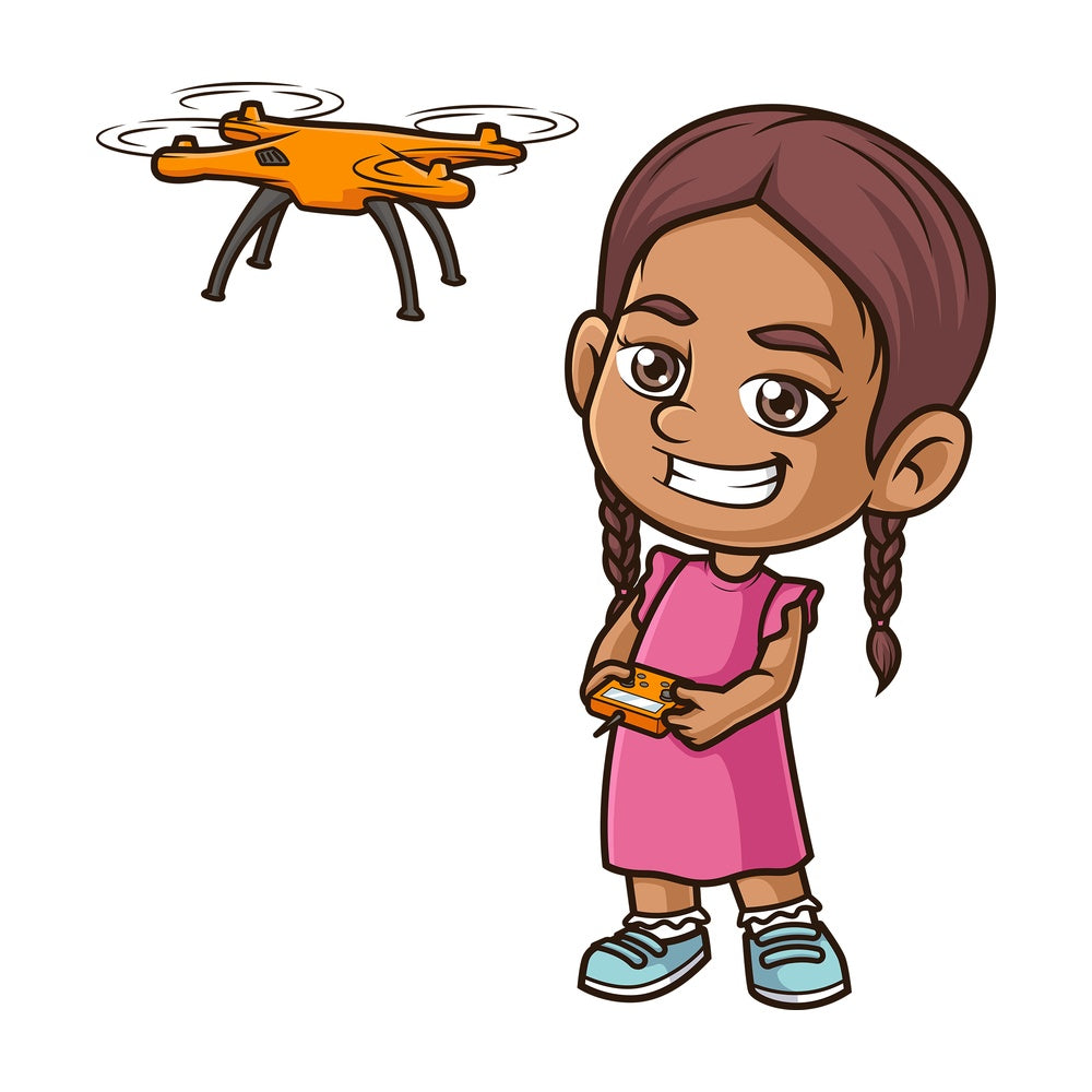 Hispanic girl flying drone. PNG - JPG and vector EPS (infinitely scalable).