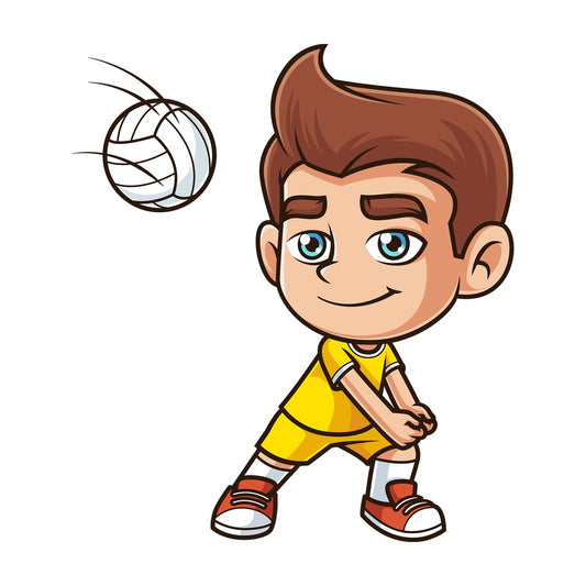 Caucasian boy playing volleyball. PNG - JPG and vector EPS (infinitely scalable).