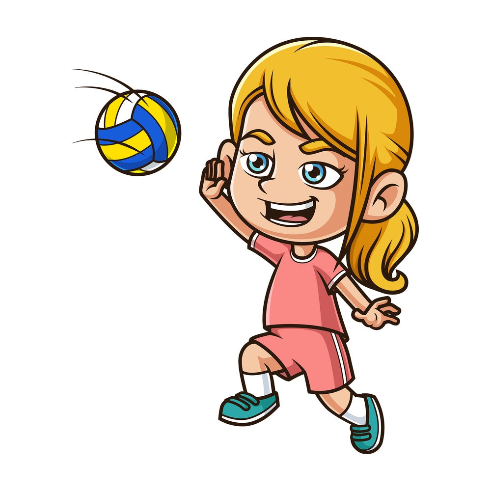 Caucasian girl spiking a volleyball. PNG - JPG and vector EPS (infinitely scalable).