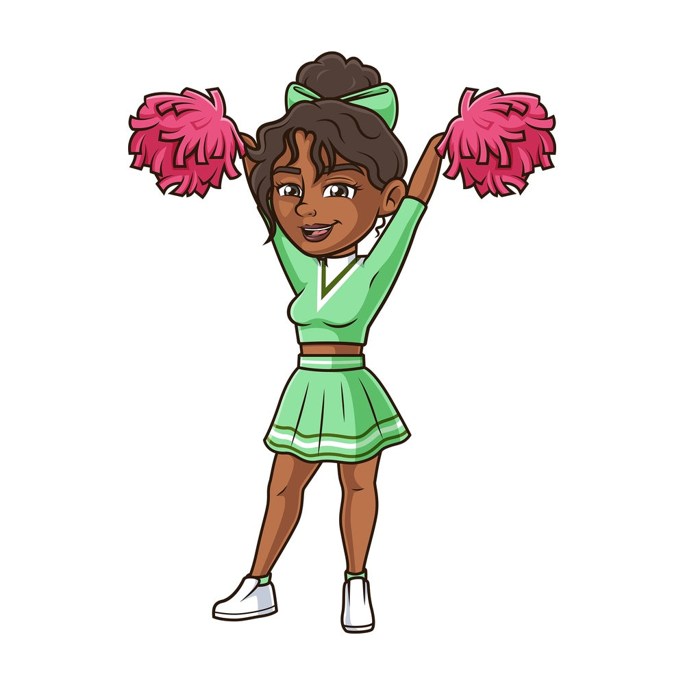 Cheerful black cheerleader. PNG - JPG and vector EPS (infinitely scalable).