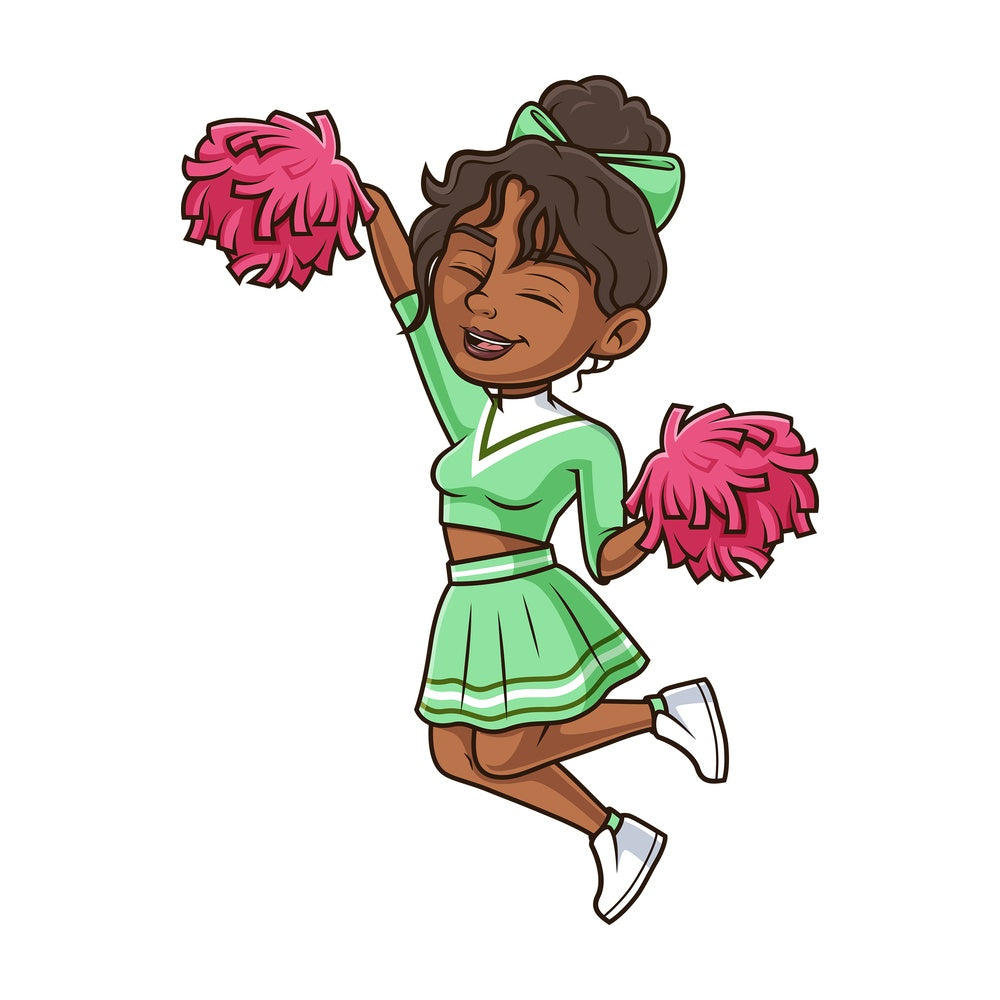 Black cheerleader jumping. PNG - JPG and vector EPS (infinitely scalable).