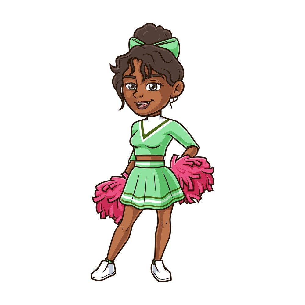 Black cheerleader posing. PNG - JPG and vector EPS (infinitely scalable).
