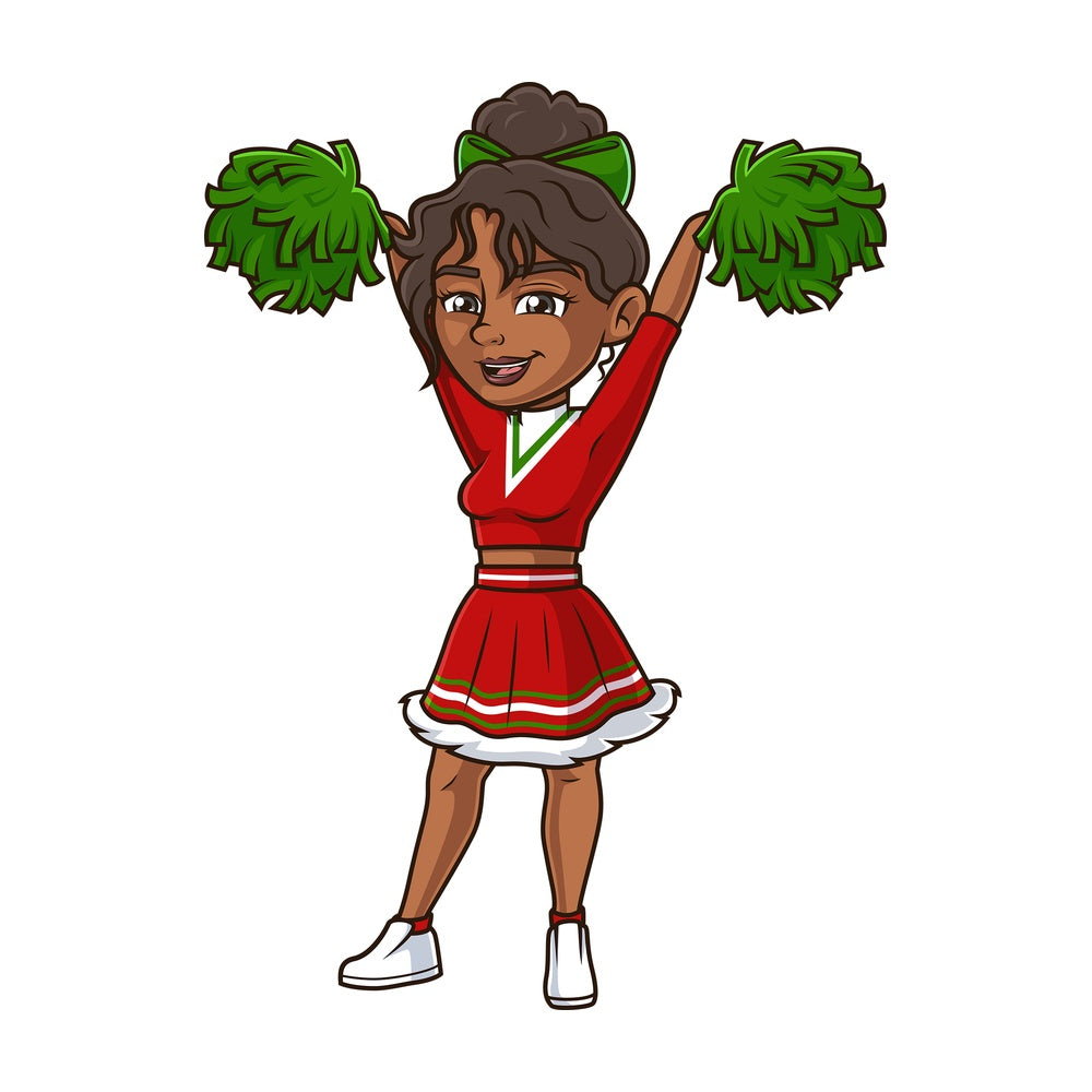 Christmas black female cheerleader. PNG - JPG and vector EPS (infinitely scalable).