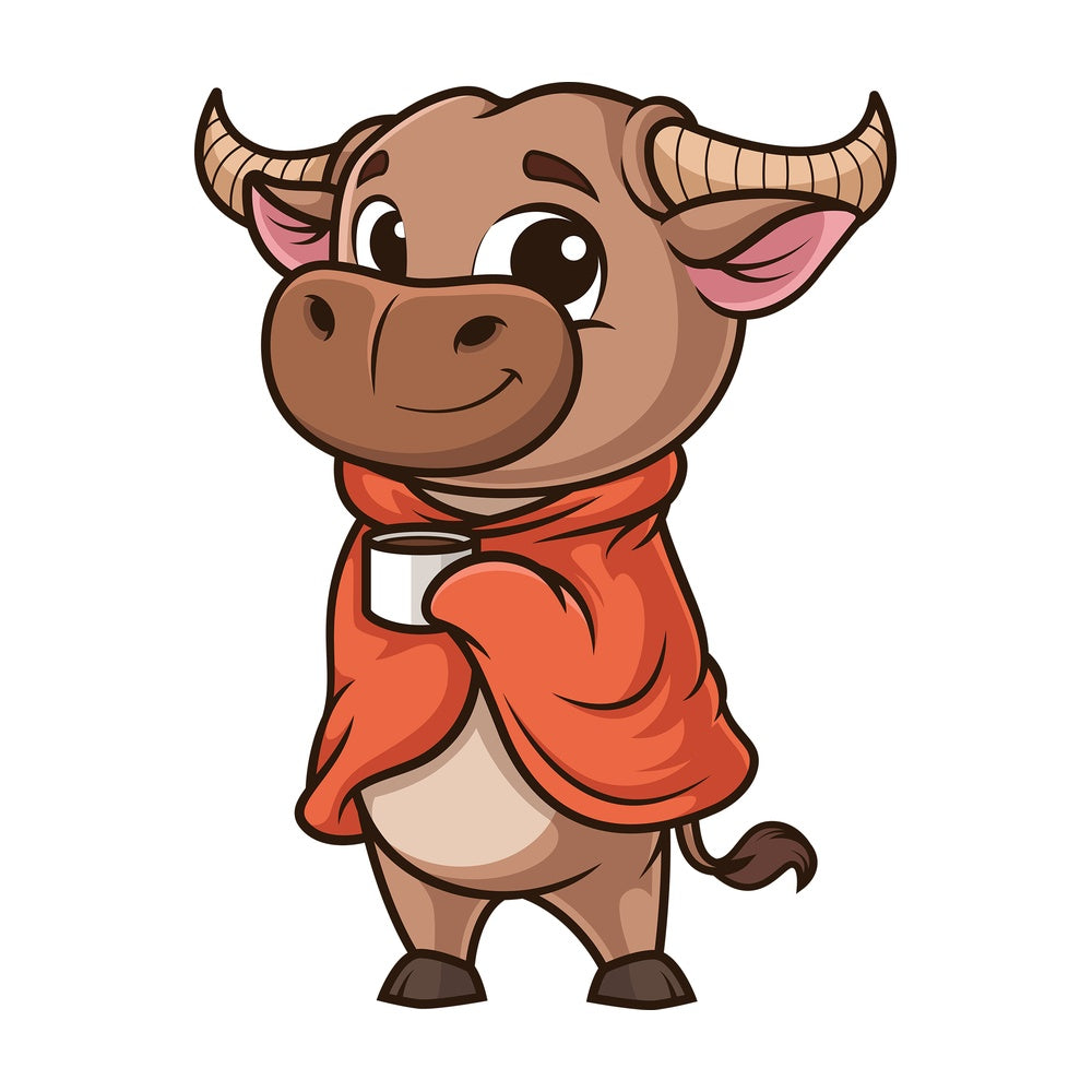 Ox with blanket and coffee. PNG - JPG and vector EPS (infinitely scalable).