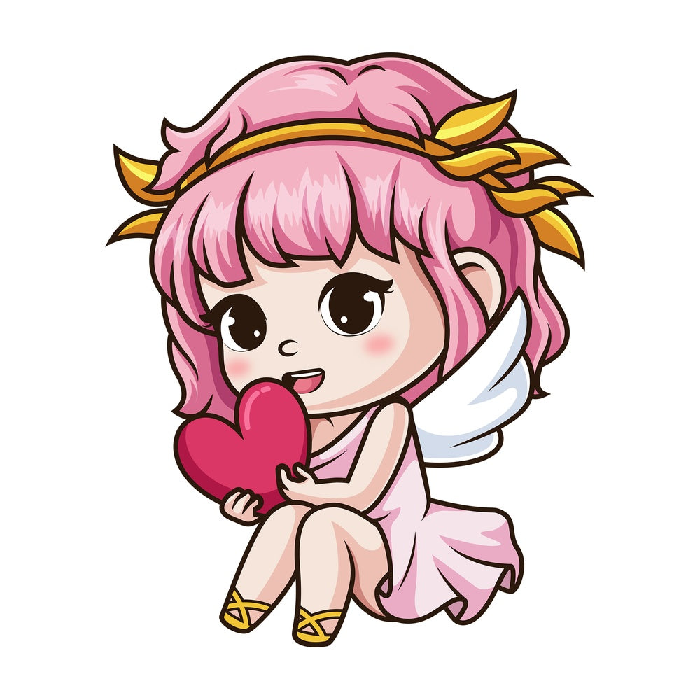 Female cupid holding heart. PNG - JPG and vector EPS (infinitely scalable).