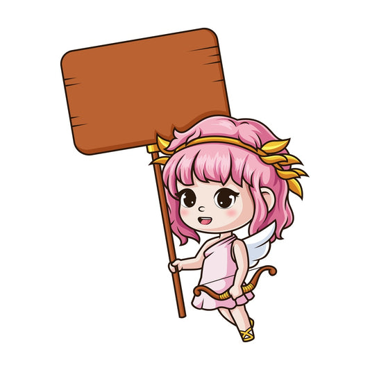 Female cupid holding empty sign. PNG - JPG and vector EPS (infinitely scalable).