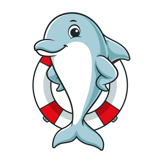 Dolphin with ring buoy. PNG - JPG and vector EPS (infinitely scalable).