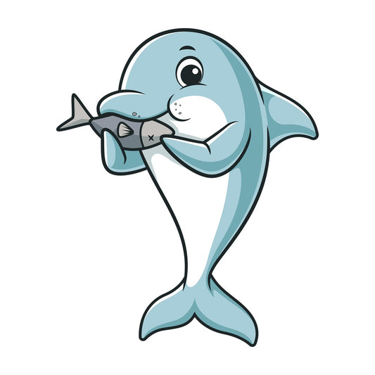 Dolphin eating fish. PNG - JPG and vector EPS (infinitely scalable).