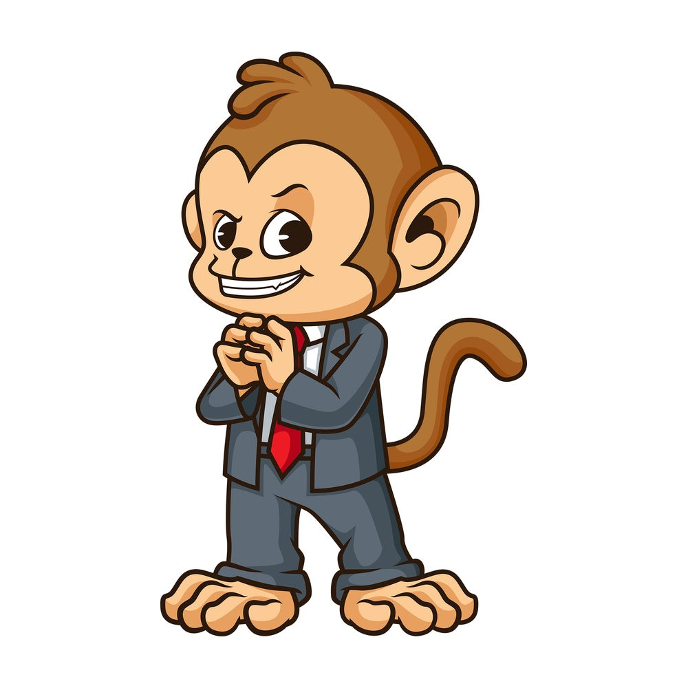 Cunning monkey businessman plotting. PNG - JPG and vector EPS (infinitely scalable).