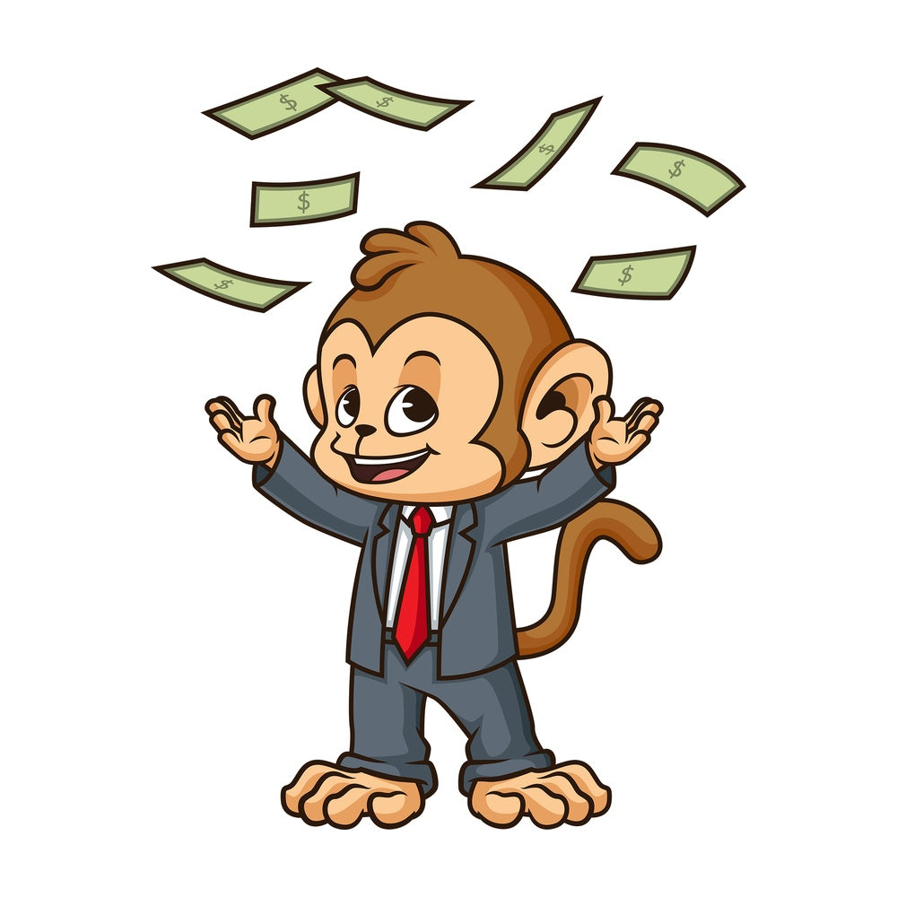 Monkey businessman money rain. PNG - JPG and vector EPS (infinitely scalable).