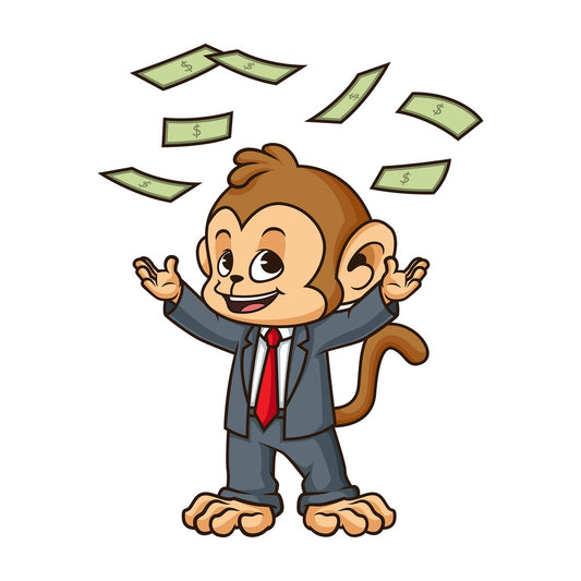 Monkey businessman money rain. PNG - JPG and vector EPS (infinitely scalable).
