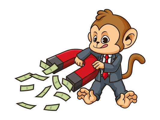 Monkey businessman cash magnet. PNG - JPG and vector EPS (infinitely scalable).