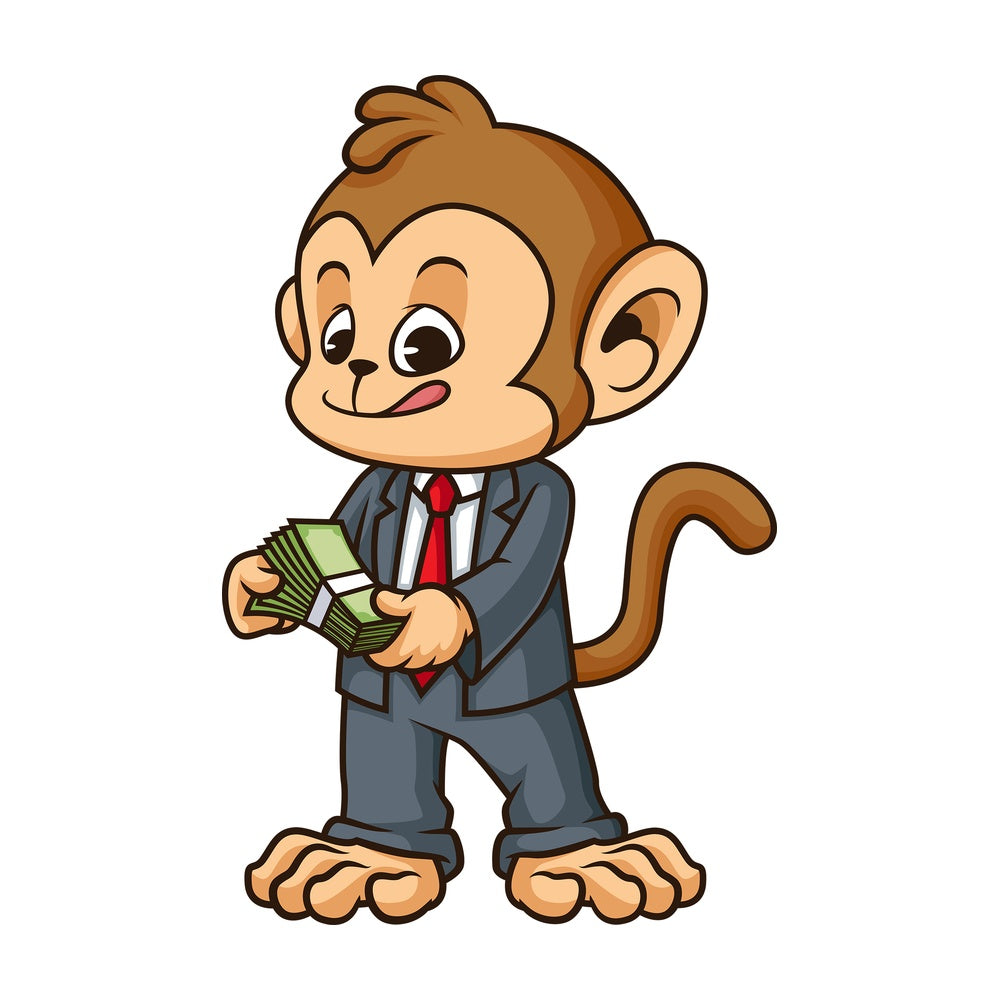 Monkey businessman counting cash. PNG - JPG and vector EPS (infinitely scalable).