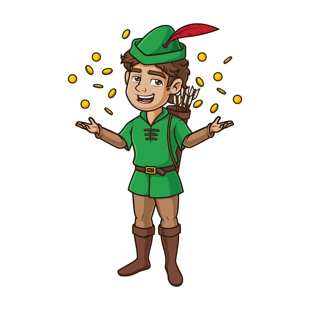 Robin hood with gold coins. PNG - JPG and vector EPS (infinitely scalable).