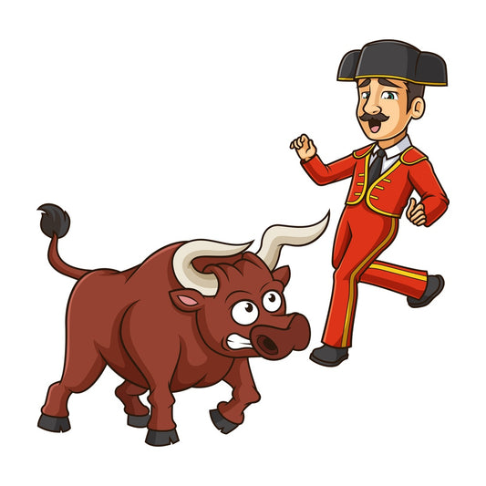 Bullfighter getting hit by angry bull. PNG - JPG and vector EPS (infinitely scalable).